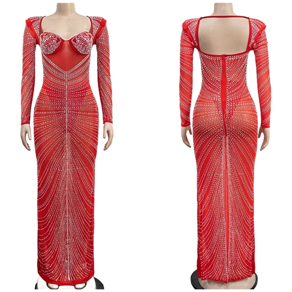 Rhinestones maxi Dress new size L Strech Material with panty liner. - Picture 3 of 7